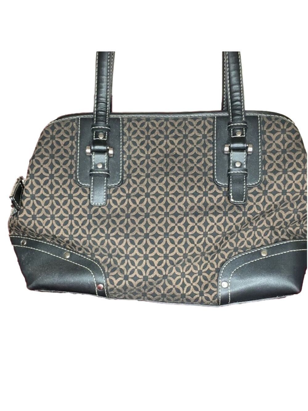 Relic Shoulder Bag, Brown/Black w/Silver, 14”Across, 8”Vertical, 4”Wide T5